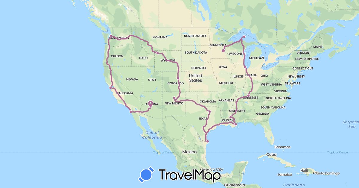 TravelMap itinerary: future path in United States (North America)