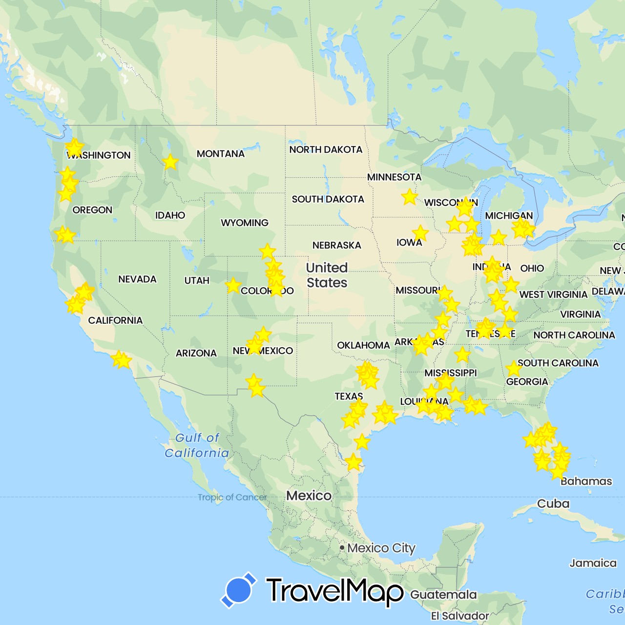 TravelMap itinerary: driving in United States (North America)